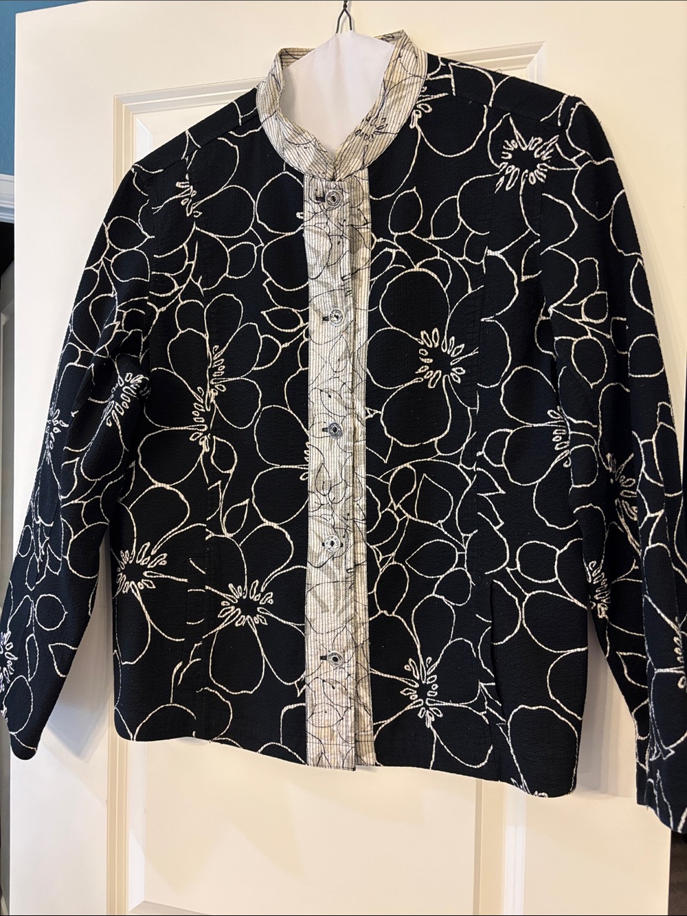 Black & White Floral Jacket - Women's Lightweight - Reversible